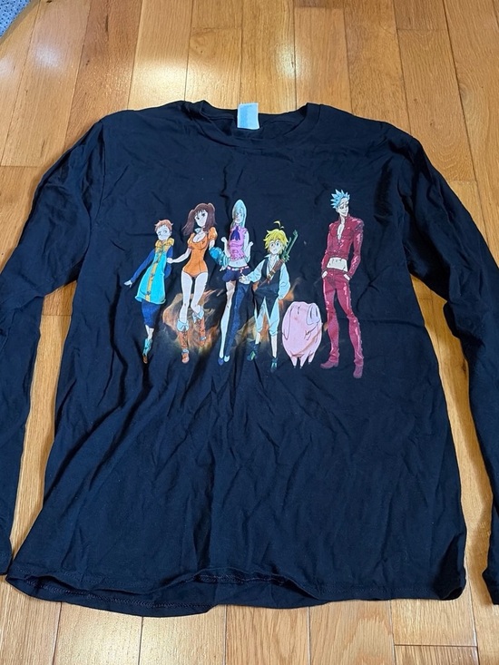 CO Tops - Black Long Sleeve Anime Character Crewneck Tee